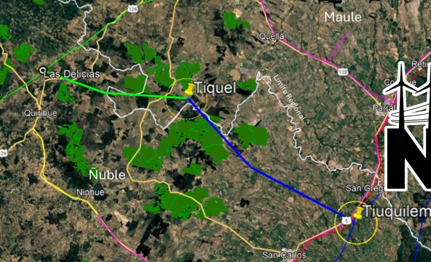 Mapa del trazado de transmisión eléctrica S/E Las Delicias – Tiquel – Tiuquilemu